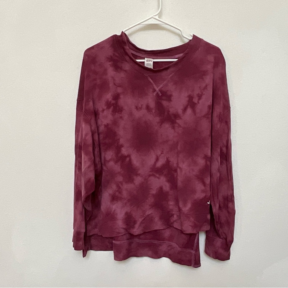 Joy Lab Burgundy Tie Dye Long Sleeve Lounge Top Size Med Comfort Soft Casual